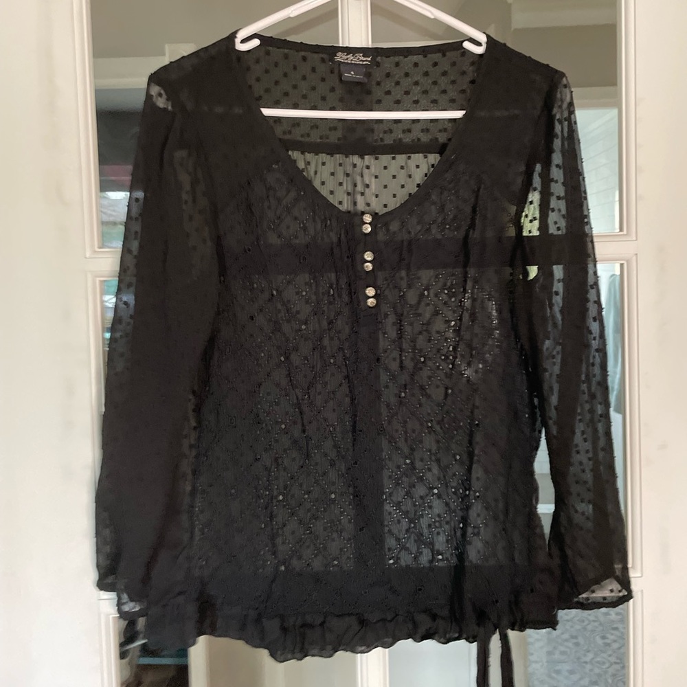 Lucky Brand boho sheer black summer top small